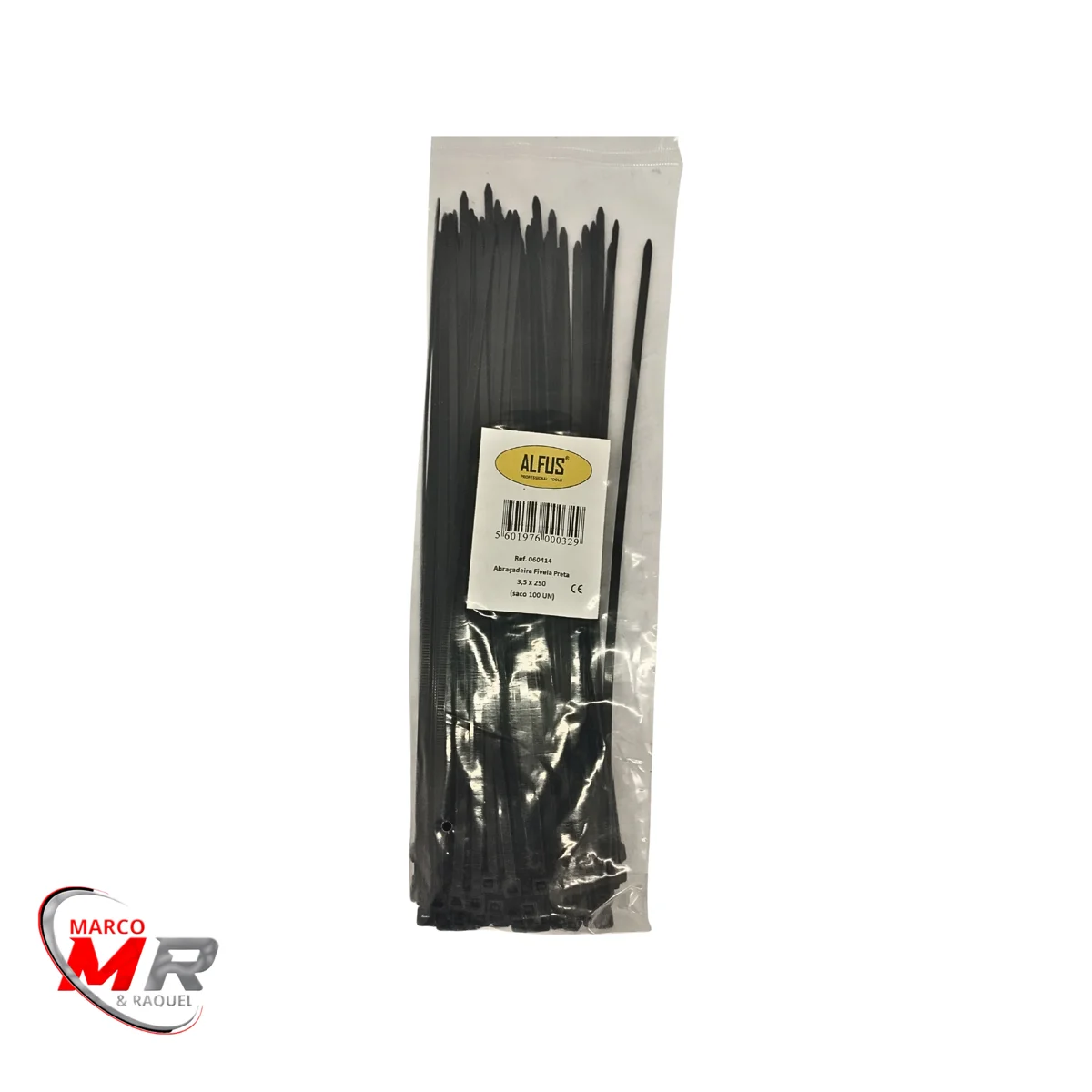 Abraçadeira de serrilha preta 100 unidades 3.5x250 Abraçadeira de serrilha preta 100 unidades 3.5x250mm ALFUS.png